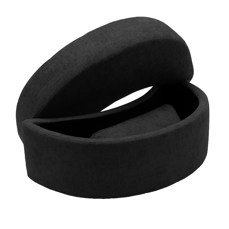 Upholstered Half Moon Storage Ottoman with Tray Set of 2