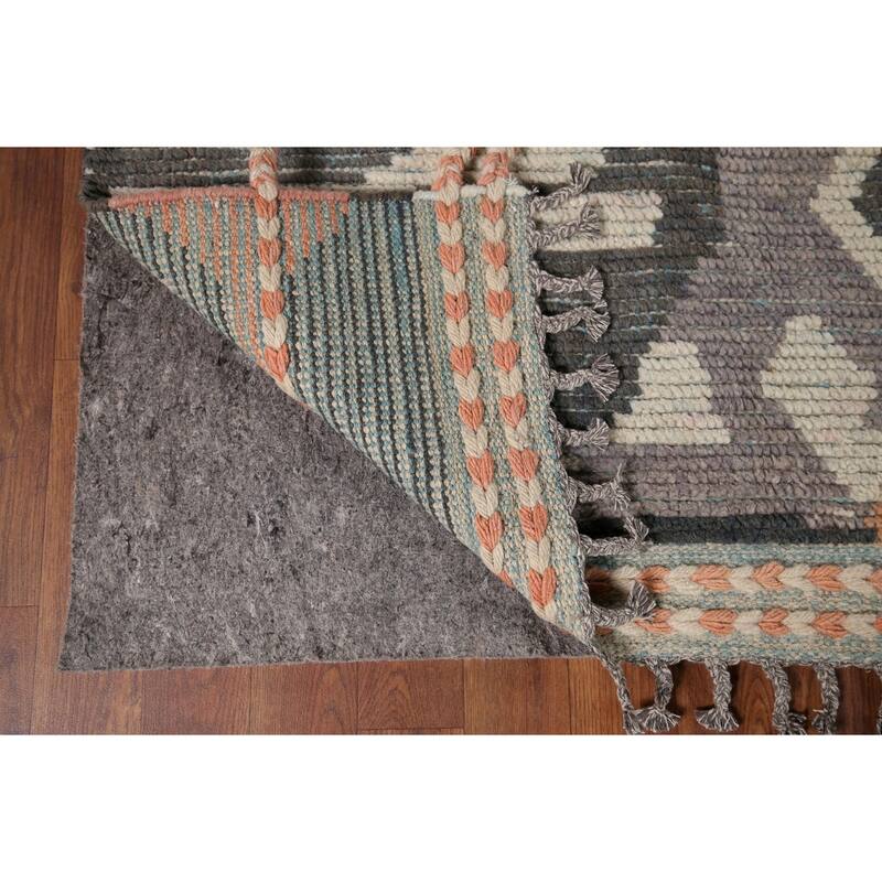 Beige Moroccan Abstract Area Rug Hand-Knotted Wool Carpet - 8'0"x 12'4"