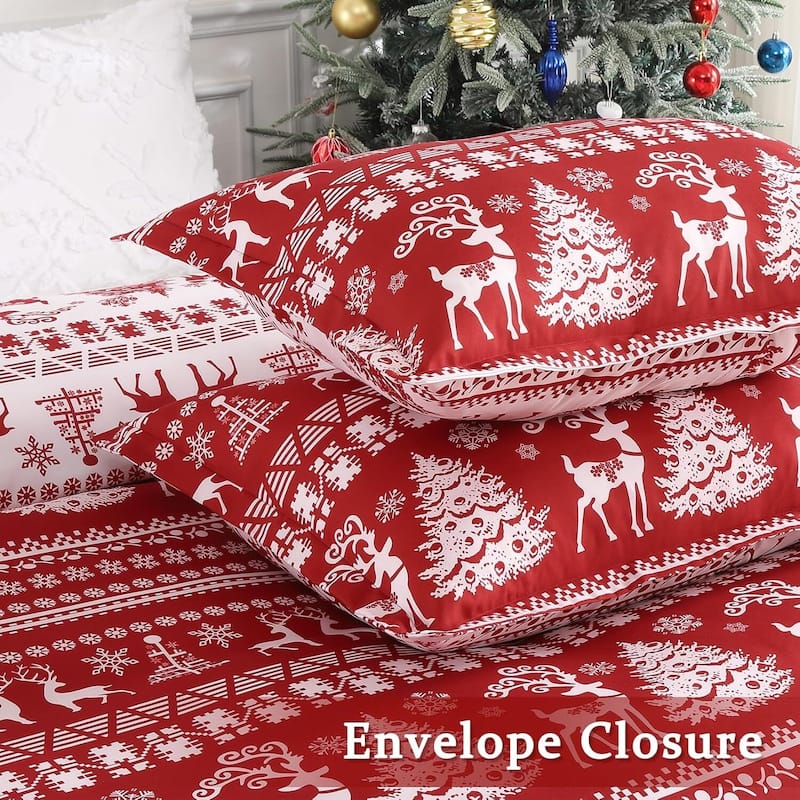 Christmas Holiday Reindeer Duvet Cover and Pillow Shams Set, Bedding Set