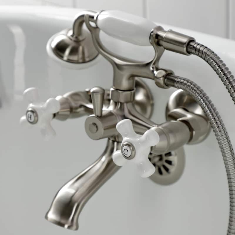 Kingston Brass Tub Wall Mount Clawfoot Tub Faucet with Hand Shower in Polished Chrome