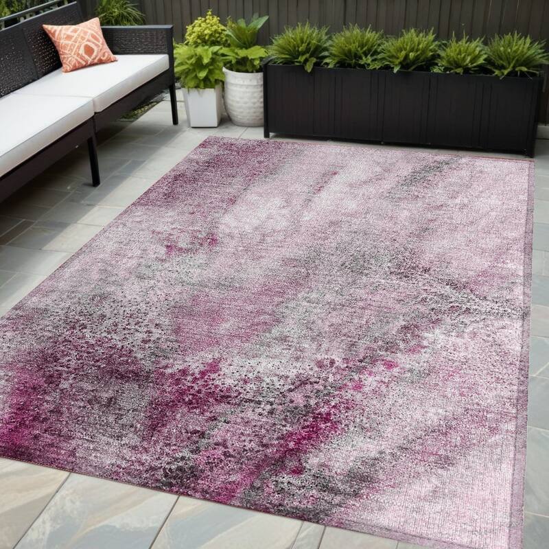 Gaz Artistic Abstract Weather Resistant Current & Stylish Outdoor Rug - 5' X 8' - Pink