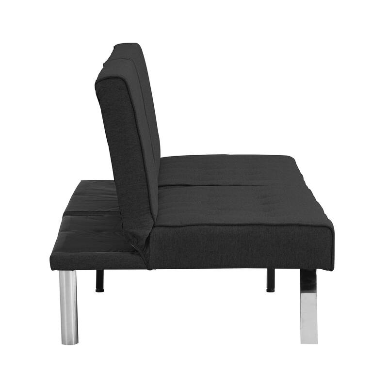 Multifunctional Black Fabric Futon Sofa Bed, 68x33x32 inches