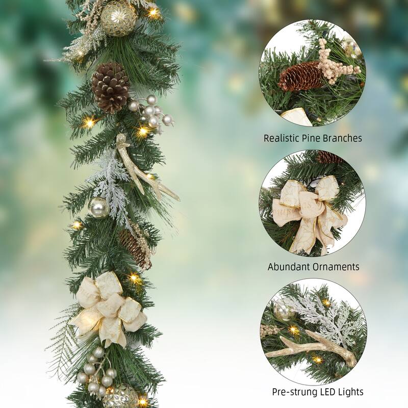 6ft Festive Decor Battery Operated Pre-Lit Christmas Garland - N/A