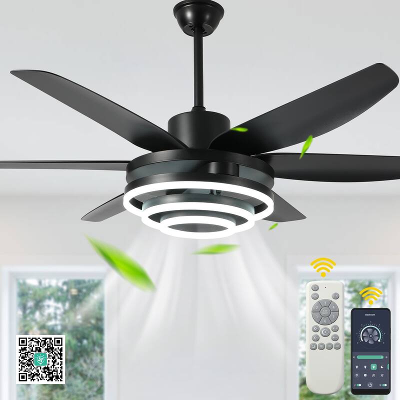 Oaks Aura 56" Dimmable Ceiling Fan with LED Light,Modern Deformable Fan Light with APP Control,6 Reversible Blades,6 Speeds