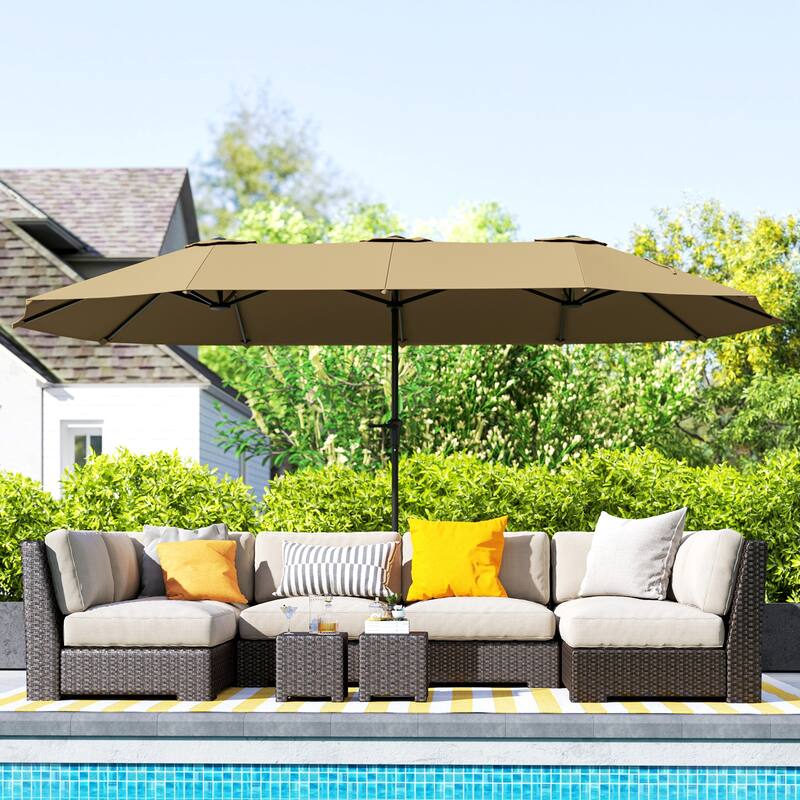 Double-Sided Large Patio Umbrella with Crank Handle Outdoor Canopy for Backyard Garden or Patio