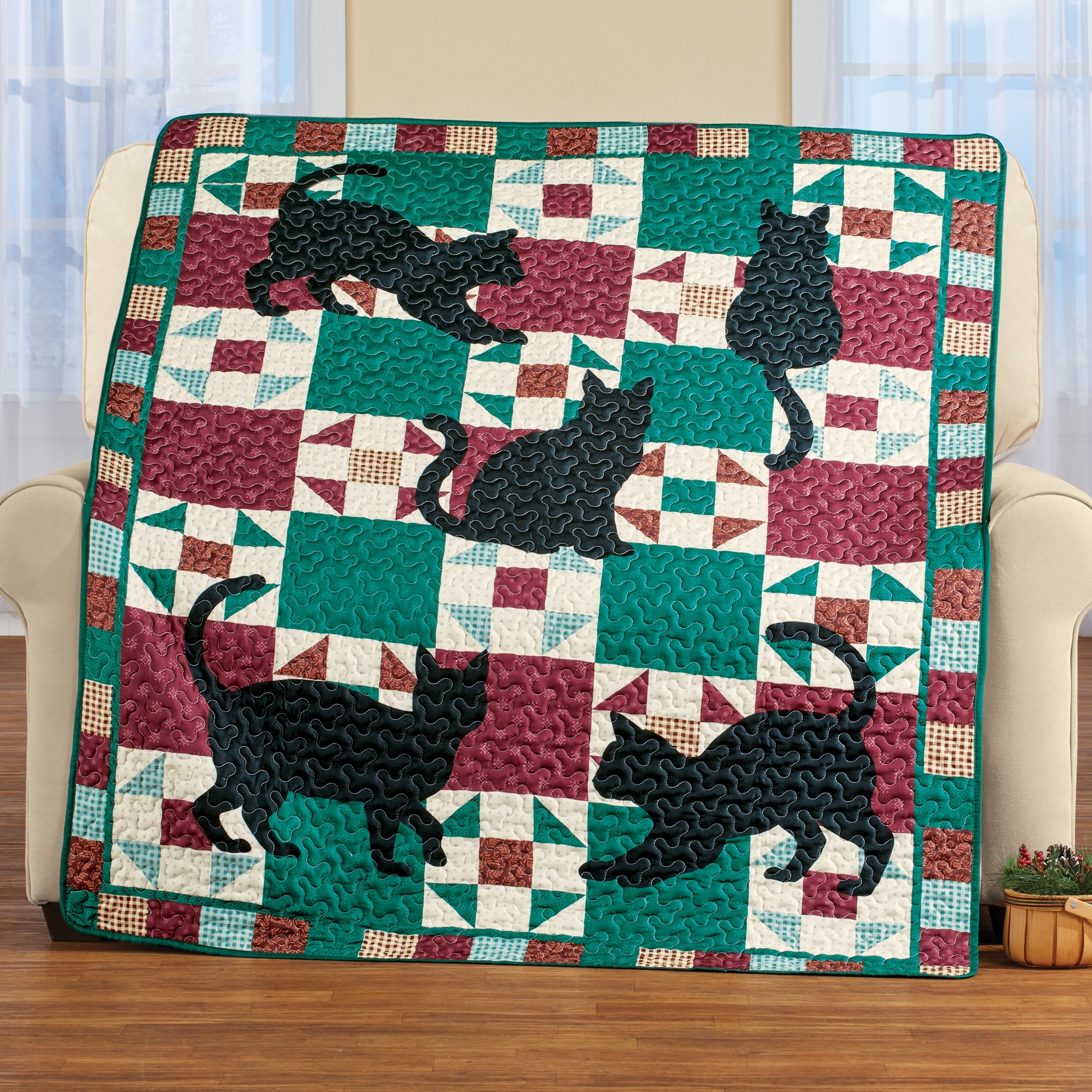 Cat Patchwork 5 Foot Long Quilted Throw