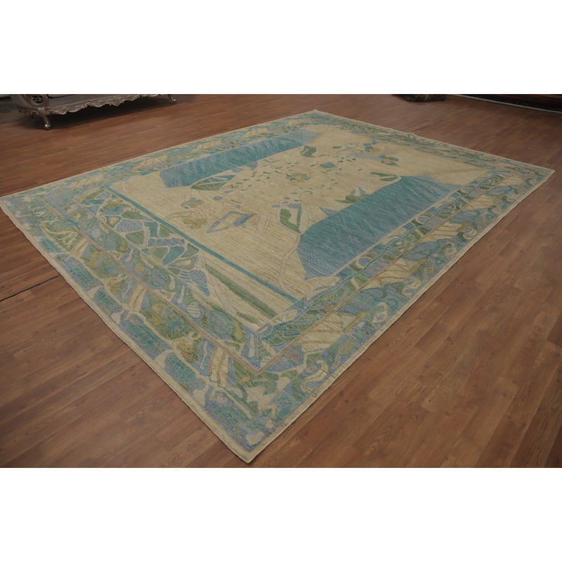 Vegetable Dye Wool Oushak Turkish Area Rug, Geometric Carpet - 11' 10'' X 9' 2''