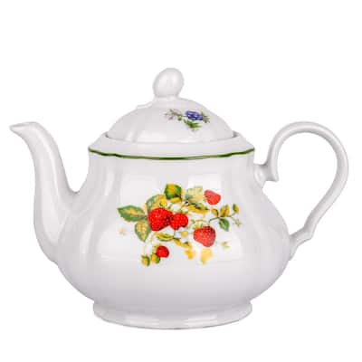 Very Berry White Porcelain Tea Pot - 40.58 fl oz