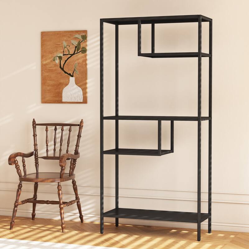 Modern Storage Shelf with 4 Compartments & Metal Legs, Freestanding Organizer,Book Shelves Display Shelves