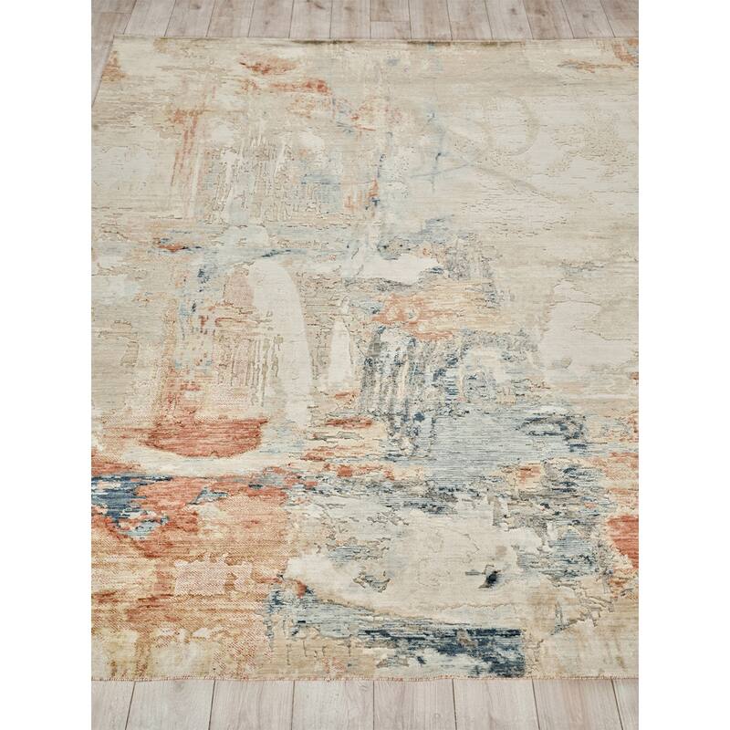Infinity Handmade Wool/Nylon in Ivory/Blue/Terracotta Area Rug