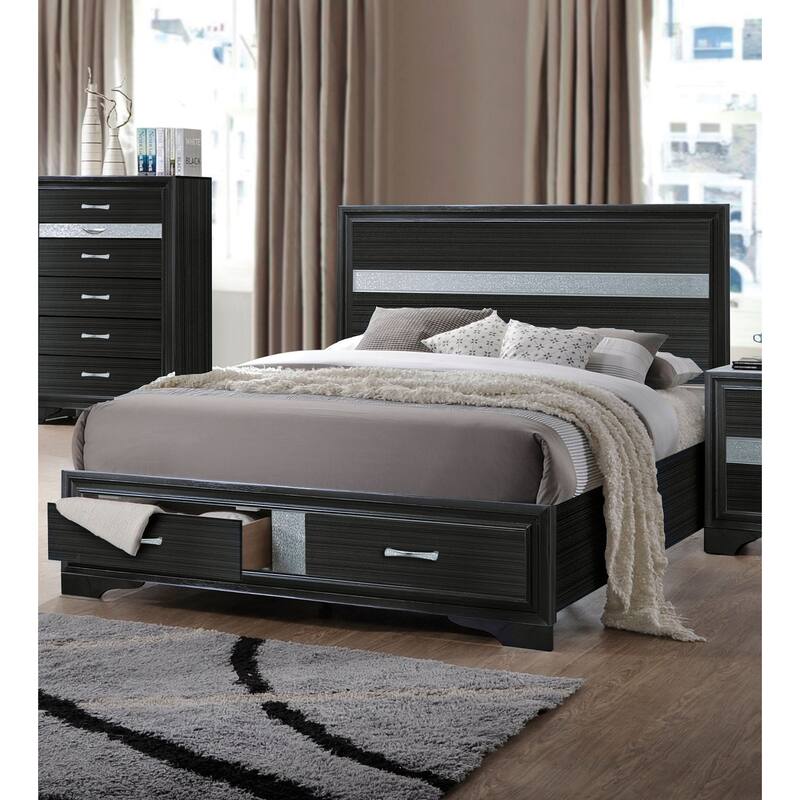 Wooden Bed with 2 Drawers in Black