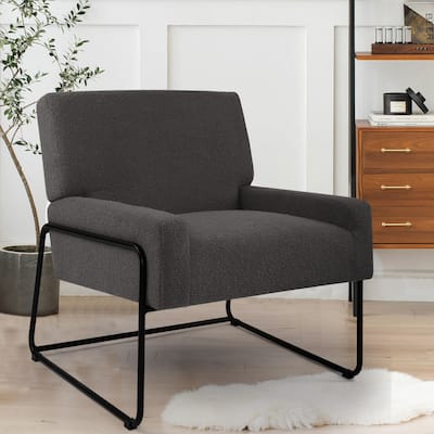 Boucle Fabric Accent Chair Lamb Wool Armchair with Metal Frame