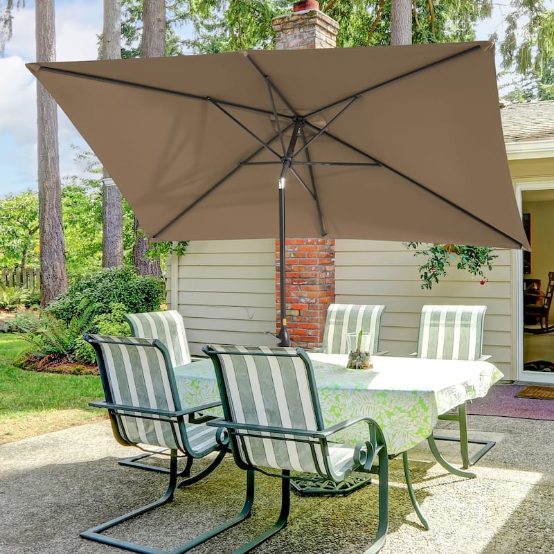 LIVOOSUN 10x6.5ft Patio Market Umbrella Aluminum Table Umbrellas - Taupe