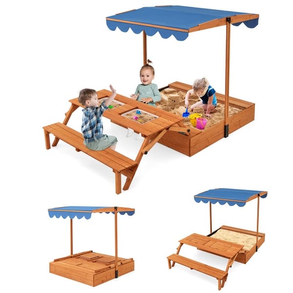 slide 2 of 10, Costway Wooden Sandbox with Lid Cover Kids Outdoor Play Equipment Gift - Beige - See Details Beige - See Details