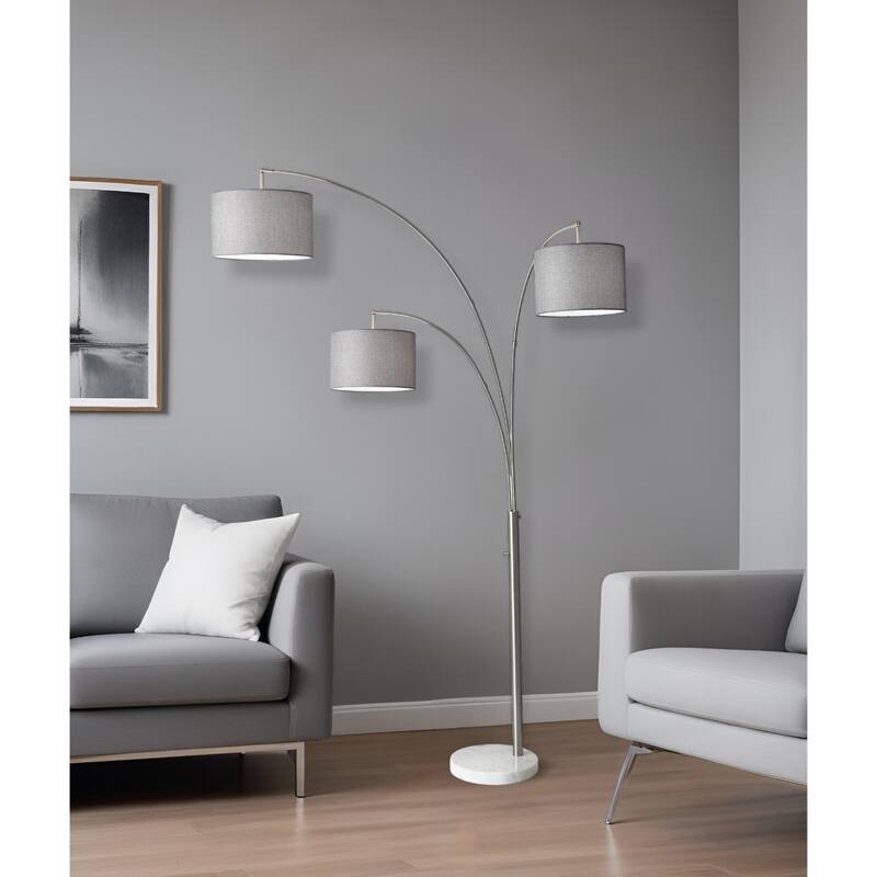 Modern Tree Floor Lamp with 3 Drum Shades and Adjustable Arched Arms Metal Base Plug-in Design - 74”H x 35”W x 52”D