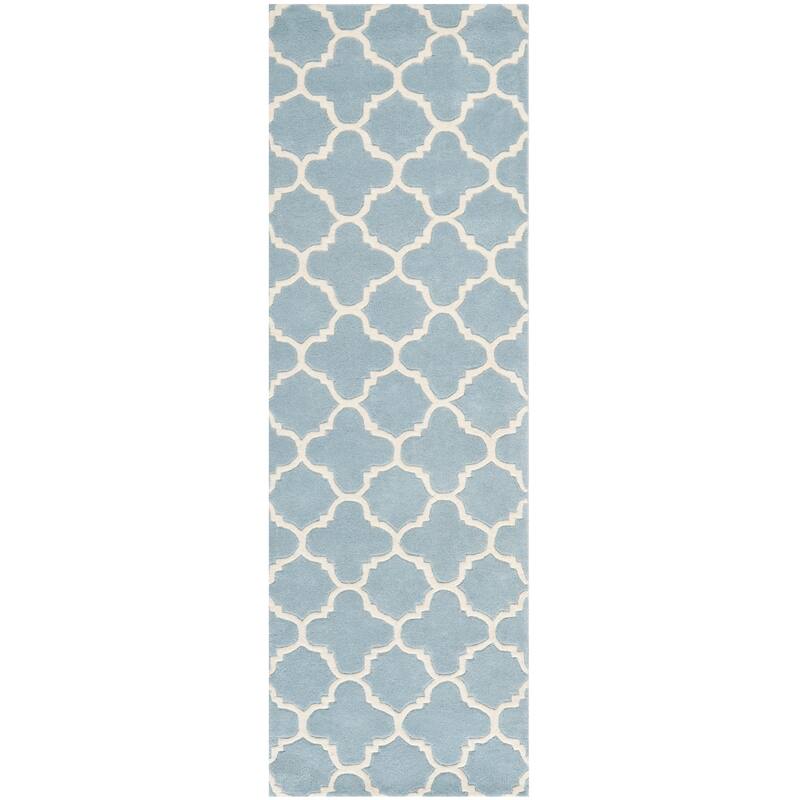 SAFAVIEH, Handmade Chatham Caisa Modern Moroccan Wool Rug - 2'3" x 11' Runner - Blue/Ivory
