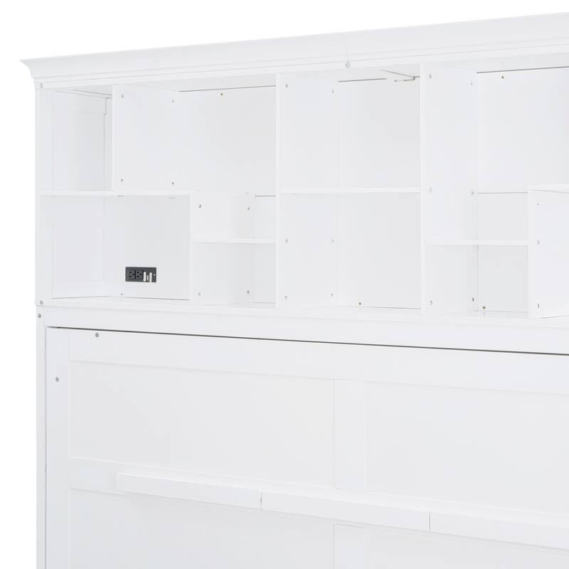 Queen Size Murphy Bed Wall Bed with Top Shelves, USB Ports & No Box Spring Needed - Space-Saving Design for Multi-Use Rooms