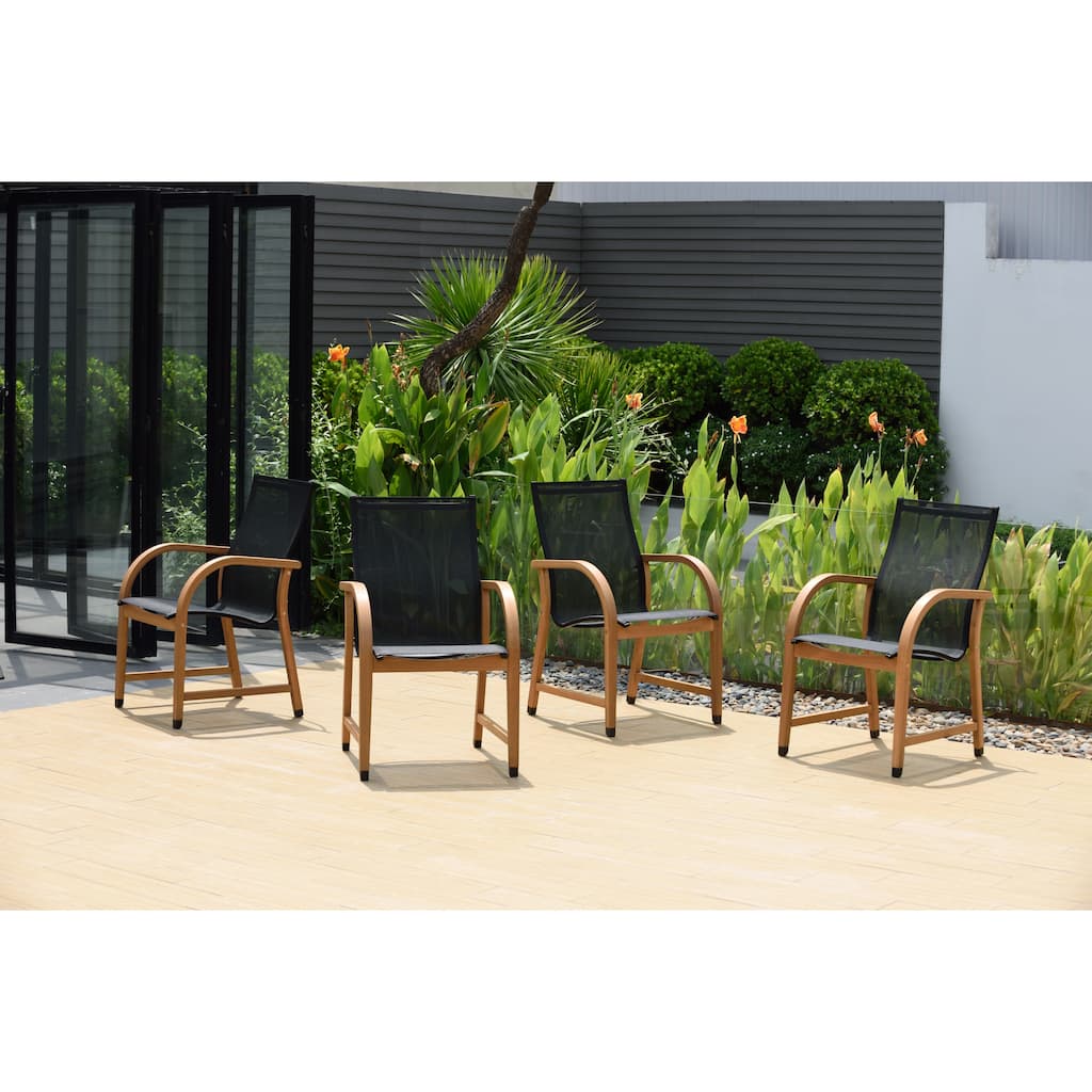 Amazonia Karoni Patio Black Chairs with Teak Finish - Set of 4