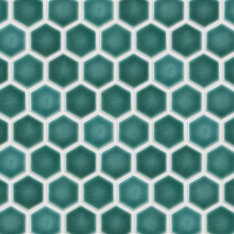 Merola Tile Hudson Due 2" Hex Emerald 10-7/8" x 12-5/8" Porcelain Mosaic Floor and Wall Tile