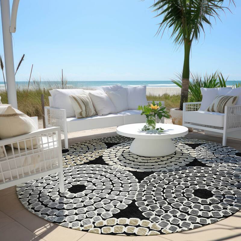 Machine Washable Indoor/ Outdoor Chantille Contemporary Rug - Black - 8' x 8'