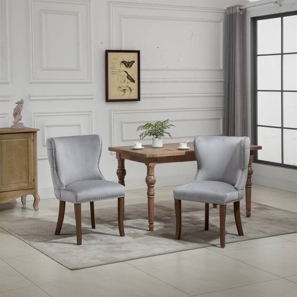 Set of 2 Upholstered Wing-back Dining Chairs