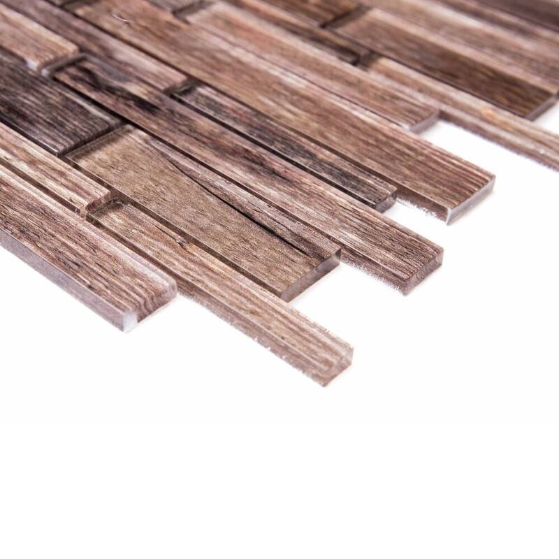 Woodland 1x3 Wood Look Glass Brick Mosaic Tile - Wall, Backsplash