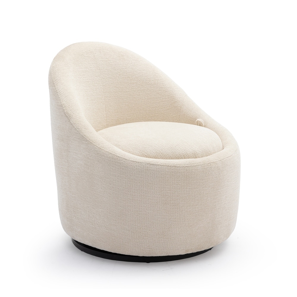 Modern Barrel Swivel Accent Chair - 360° Rotation & Hidden Storage Ottoman, Compact for Small Spaces