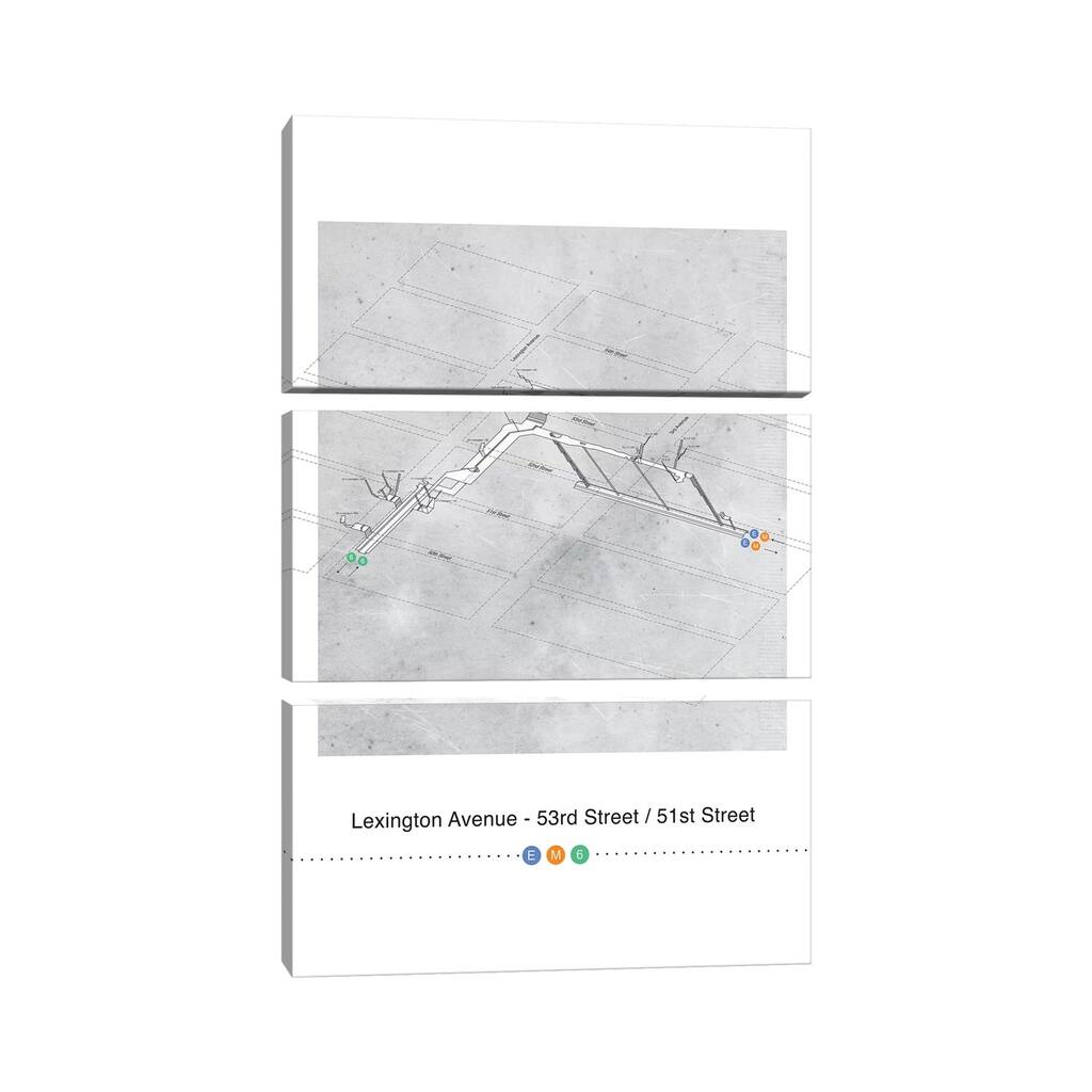 iCanvas "Lexington Avenue - 53rd Street x 51st Street Station 3D Map Poster" by Project Subway NYC 3-Piece Canvas Wall Art Set