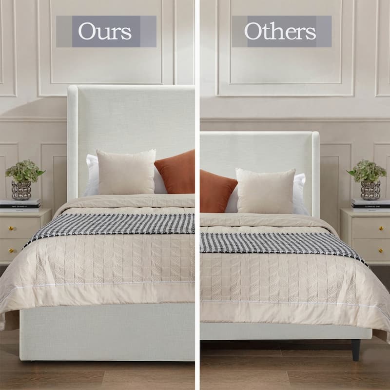 Upholstered Platform Bed Frame with Wingback Bed
