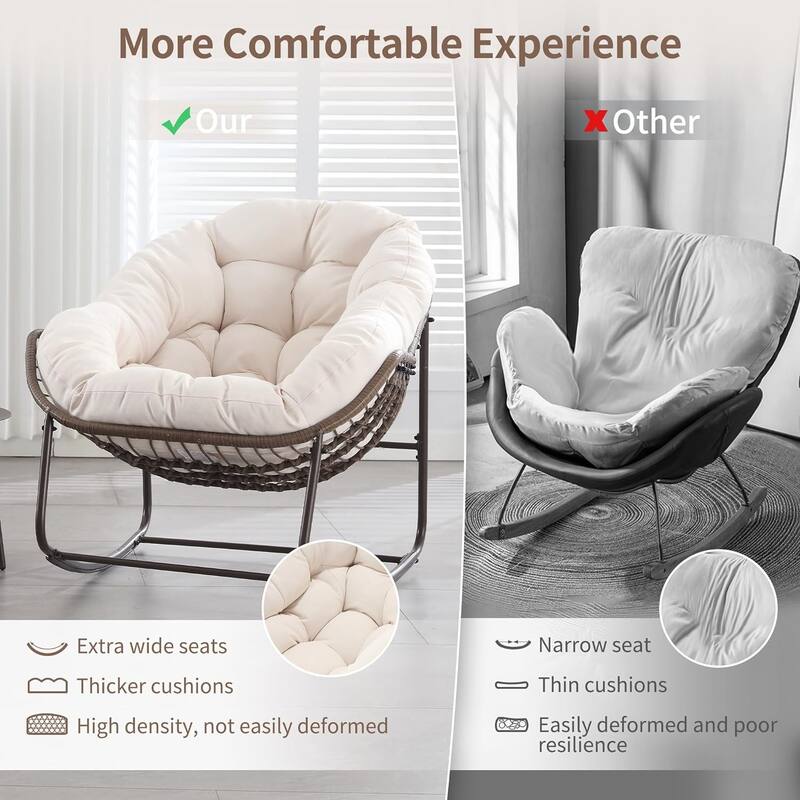 Outdoor Rattan Rocking Chair,Padded Cushion Rocker Recliner Chair Outdoor for Front Porch, Living Room, Patio, Garden