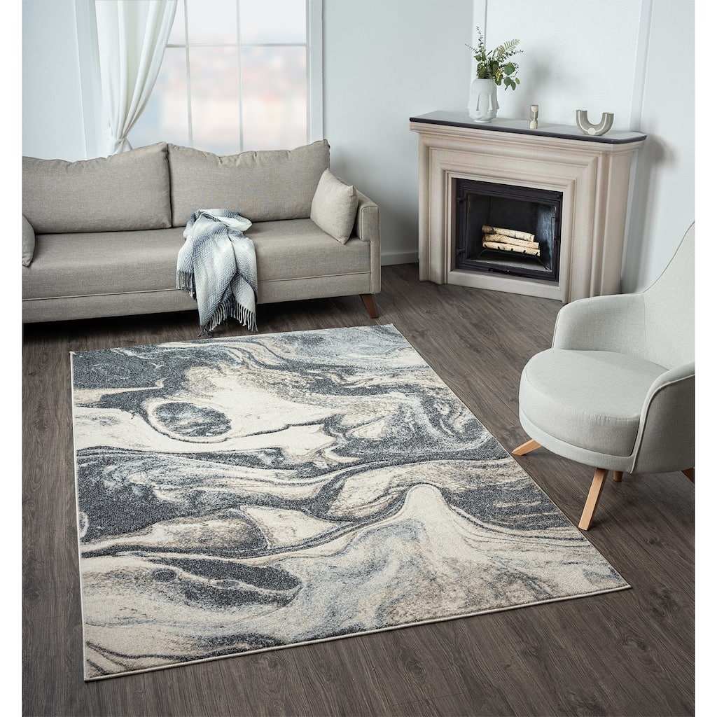 Fresco Collection Beige/Grey Abstract Area Rug