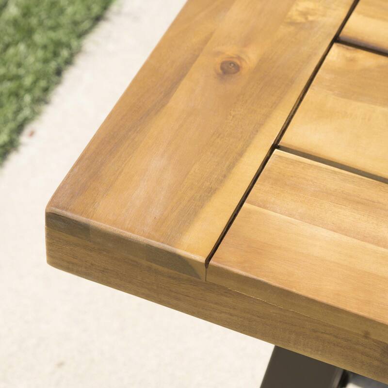 Acacia Wood Slat-Panel Bench with Powder-Coated Iron Frame