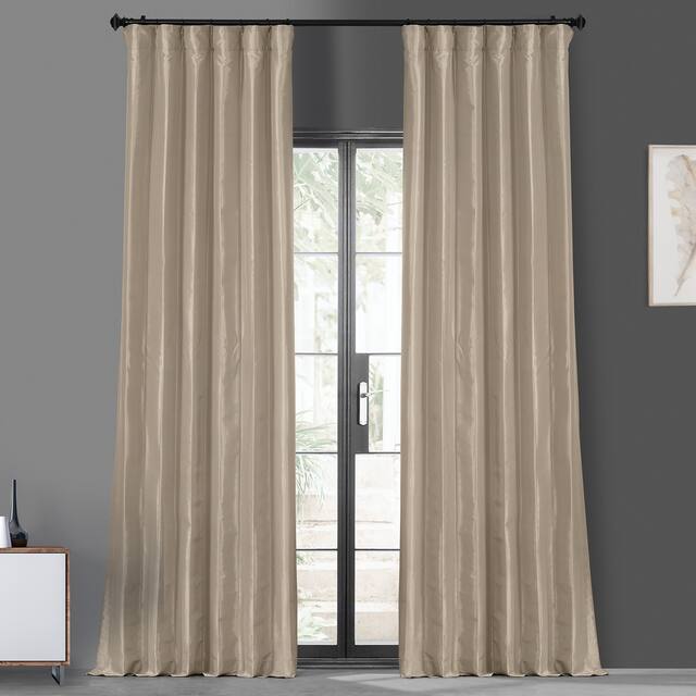 Ex. Fabrics Faux Silk Taffeta Solid Blkout Curtain (1 Panel) - 50 X 96 - Antique Beige