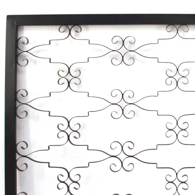 Rectangular Metal Frame Wall Decor with Curved Design Accents, Black