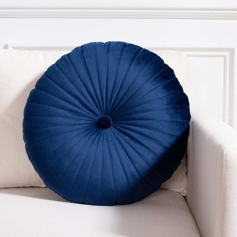 SAFAVIEH Miruna 16-inch Round Tufted Decorative Accent Throw Pillow - Navy Blue - 18Wx18L