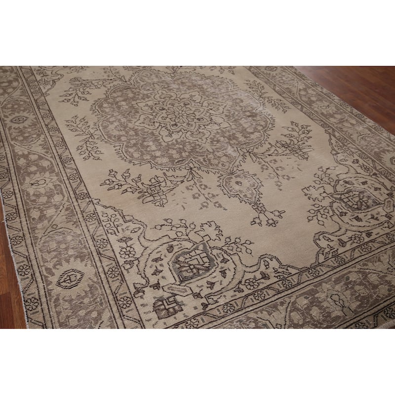 Distressed Tabriz Vintage Persian Rug Handmade Traditional Wool Carpet - 6'8" x 9'5"