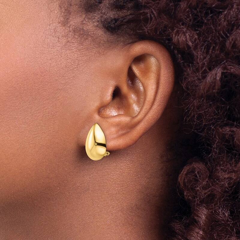 Curata 14k Yellow Gold Polished Teardrop Omega Back Earrings 19.75x13.5mm