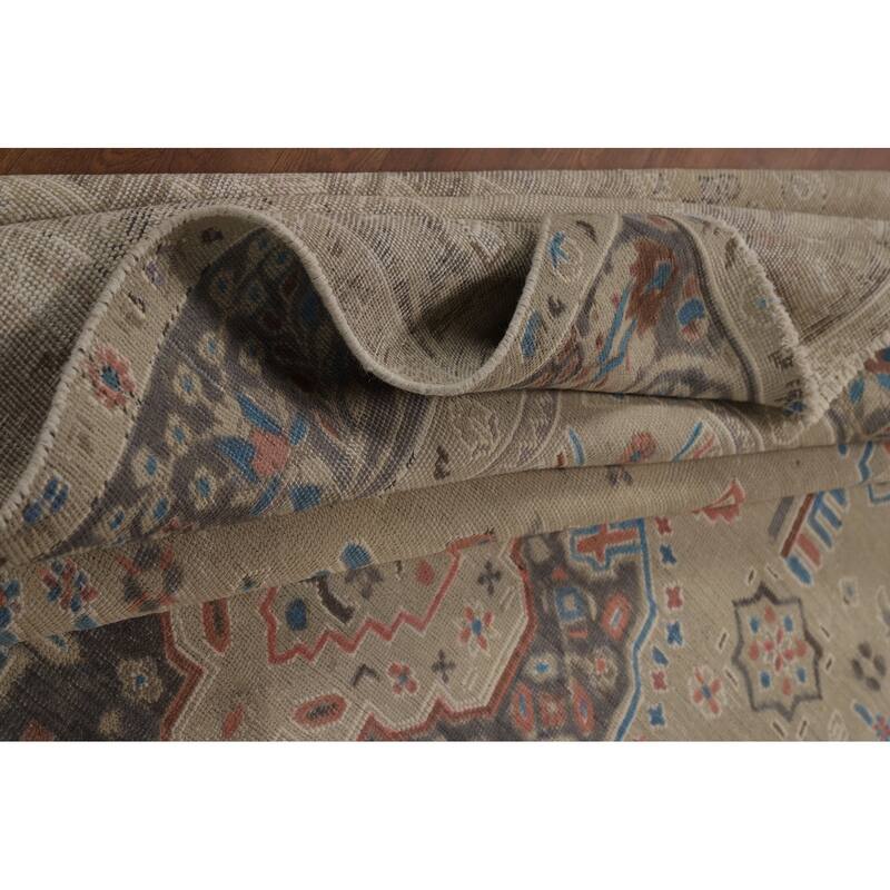Geometric Tabriz Persian Rug Handmade Beige Wool Carpet - 8'2"x 10'9"