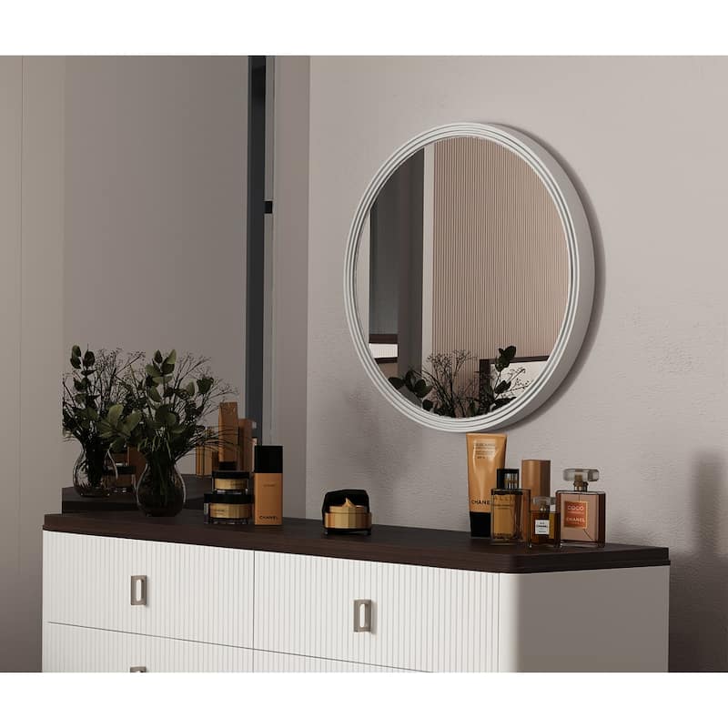 Carena Gray Round Wall Mirror - Decorative Accent - Grey