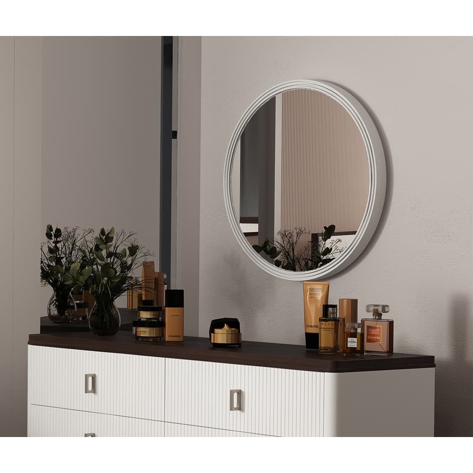 Carena Gray Round Wall Mirror - Decorative Accent - Grey