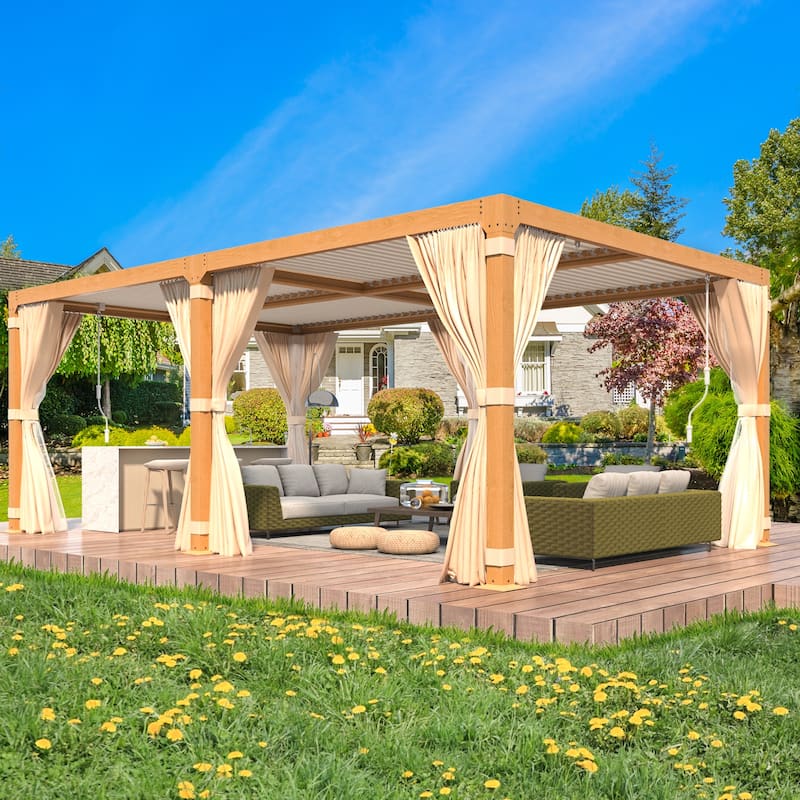 EROMMY Outdoor Louvered Pergola Gazebo with Adjustable Aluminum Rainproof Roof