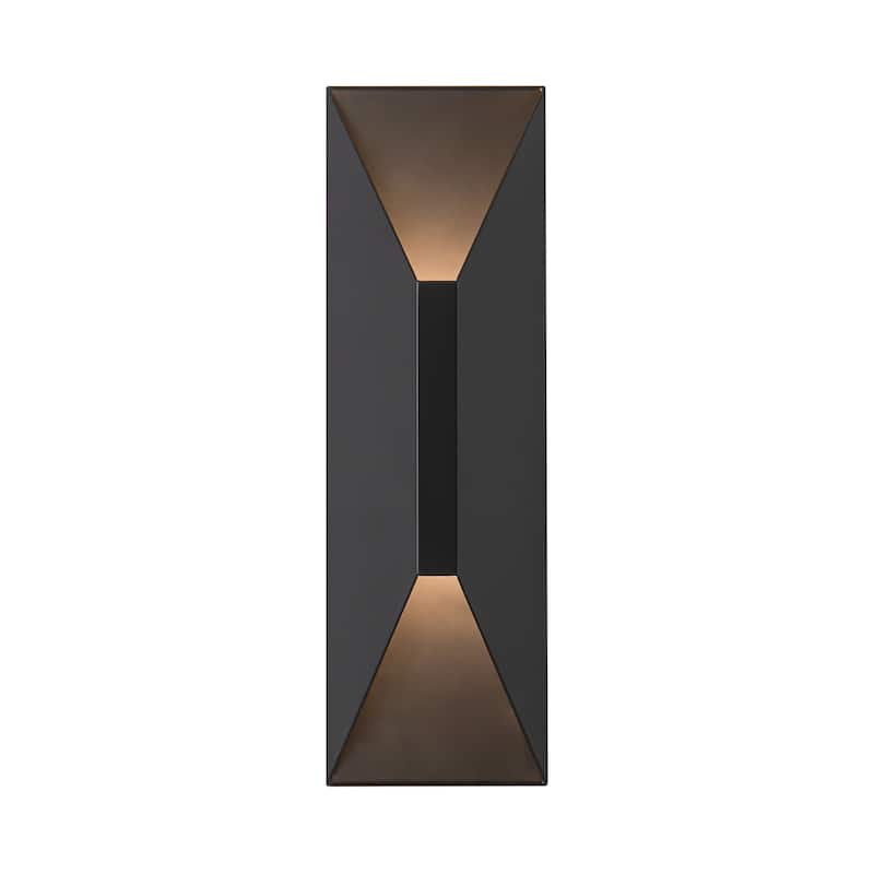 14 in. Modern Black Rectangular Geometric Integrated LED 3000K Outdoor Sconce Wall Light - 4.45 in. W x 14.06 in. H x 3.3 in. D