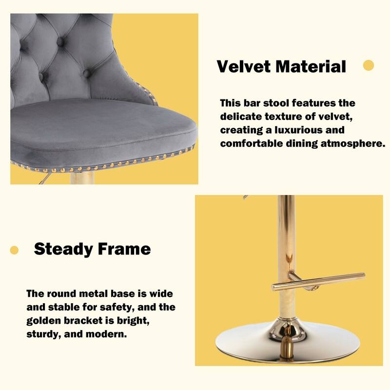 Velvet Upholstered Nailheads Tufted Swivel Bar Stools (Set of 2)