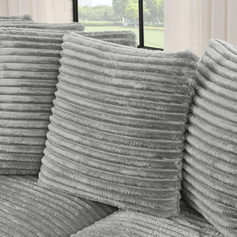 Roomfitters Corduroy Tufted Upholstered Sleeper Sectional Sofa, L-Shape Modular Convertible Sofa with Adjustable Footrests