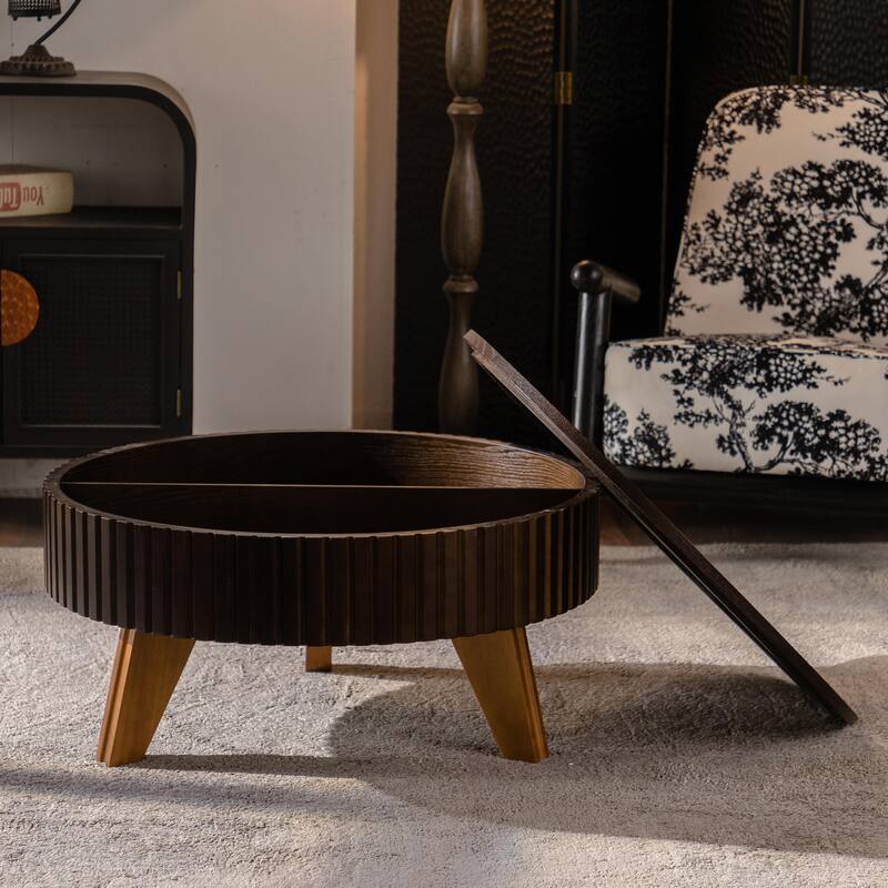 Retro Round Coffee Table with Storage