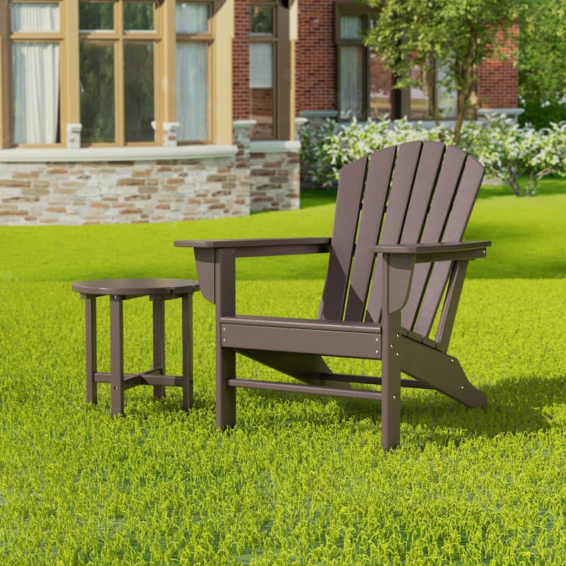 Altura Outdoor Eco-Friendly All Weather Adirondack Chair with Side Table (2-Piece Set) - Dark Brown