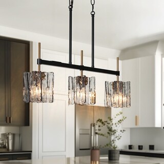 Kasy Modern 3-Light Textured Glass Chandelier Kitchen Island Lights for Dining Room - W 24.8" x D 4.7" x H 10.2"