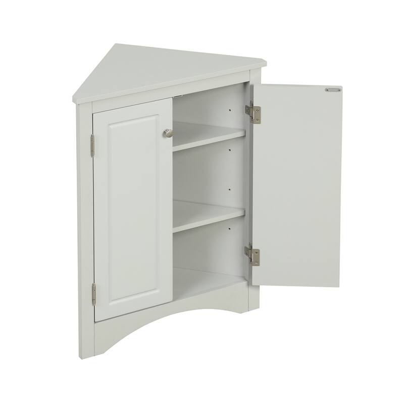 Roomfitters Triangle Corner Bathroom Cabinet, Modern MDF Floor Storage Organizer with Adjustable Shelves & Metal Knobs