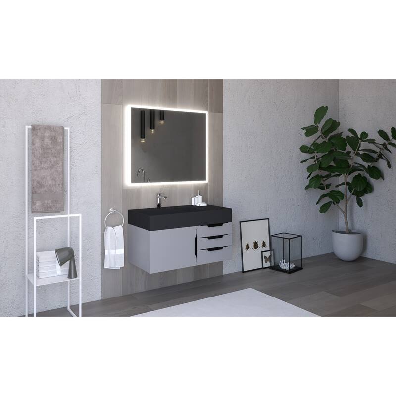 Amazon 36" Wall Mounted Bathroom Vanity Set w/ Black Top