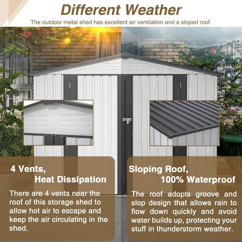 8 x 6 FT Outdoor Storage Shed, All Weather Metal Tool Shed